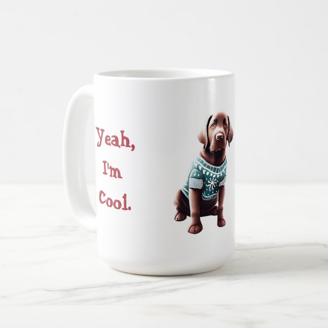 Taza De Café Funny Chocolate Lab en Navidades Sweater (Anverso izquierdo)