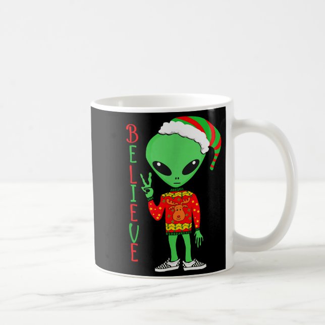 Taza De Café Funny Christmas Alien Ugly Sweater I Believe Santa (Derecha)