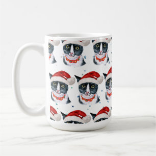 Taza De Café Funny Christmas Black and White Cat Watercolor