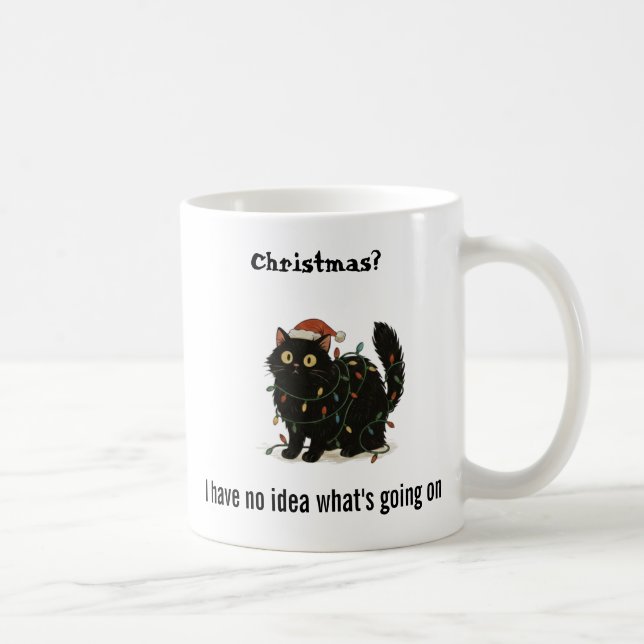 Taza De Café Funny Christmas Black Cat Lights Mug (Derecha)