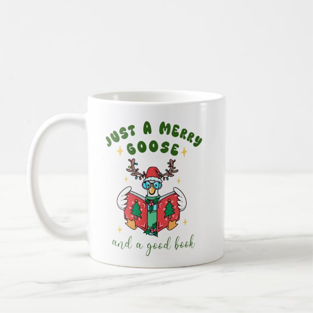 Taza De Café Funny Christmas Book Lover Just a Merry Goose (Izquierda)