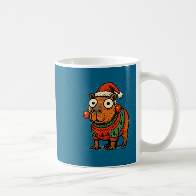Taza De Café Funny Christmas Capybara With Santa Hat &amp; Swea (Derecha)