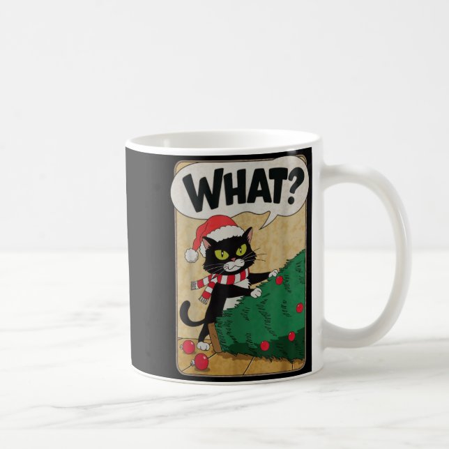 Taza De Café Funny Christmas Cat Christmas Tree Meowy Christmas (Derecha)