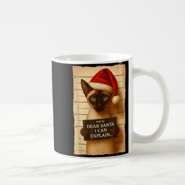 Taza De Café Funny Christmas Cat- Cute Siamese Santa Hat Tee  (Derecha)