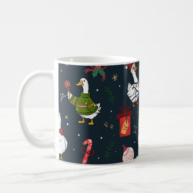 Taza De Café Funny Christmas Ducks Seamless Pattern (Izquierda)