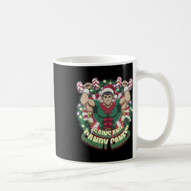 Taza De Café Funny Christmas Elf Gym Workout Gains And Candy Ca (Derecha)