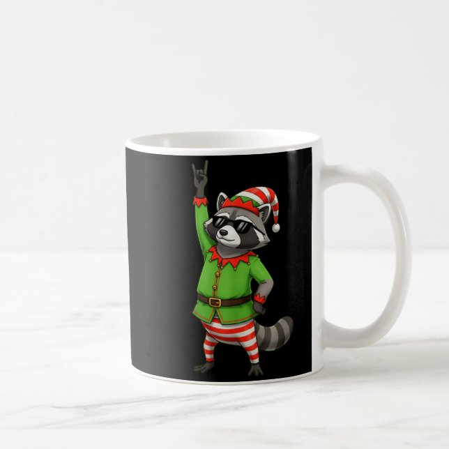 Taza De Café Funny Christmas Raccoon Dressed As Elf With Sungle (Derecha)