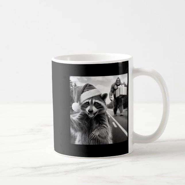 Taza De Café Funny Christmas Raccoon Shirt Raccoon Selfie With  (Derecha)
