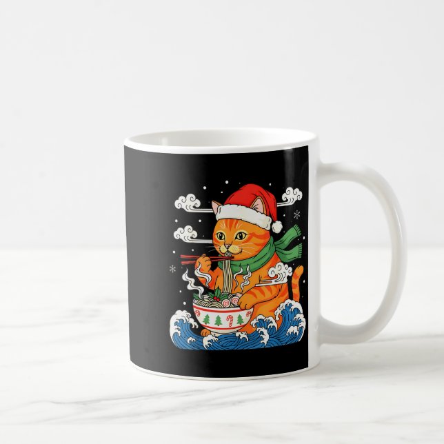 Taza De Café Funny Christmas Ramen Cat Eating Noodles Japanese  (Derecha)