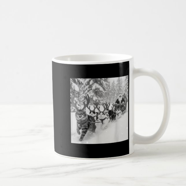 Taza De Café Funny Christmas Santa Sleigh Cats Reindeer Selfie  (Derecha)