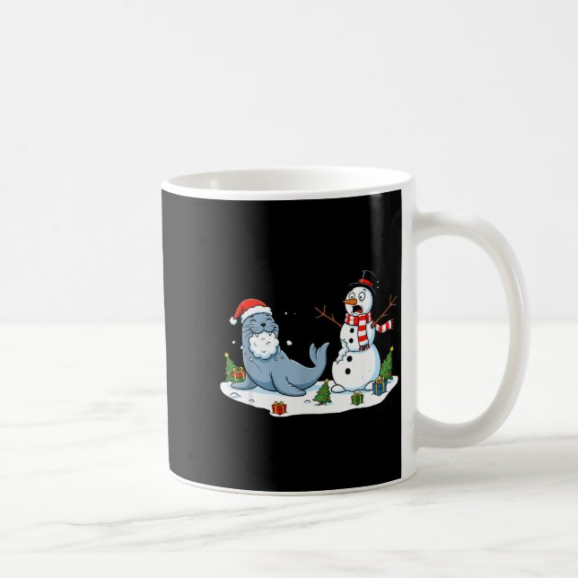 Taza De Café Funny Christmas Snowman Sea Lion Xmas Mens Womens  (Derecha)