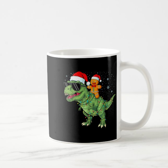 Taza De Café Funny Christmas T Rex Dinosaur Gingerbread Lights  (Derecha)