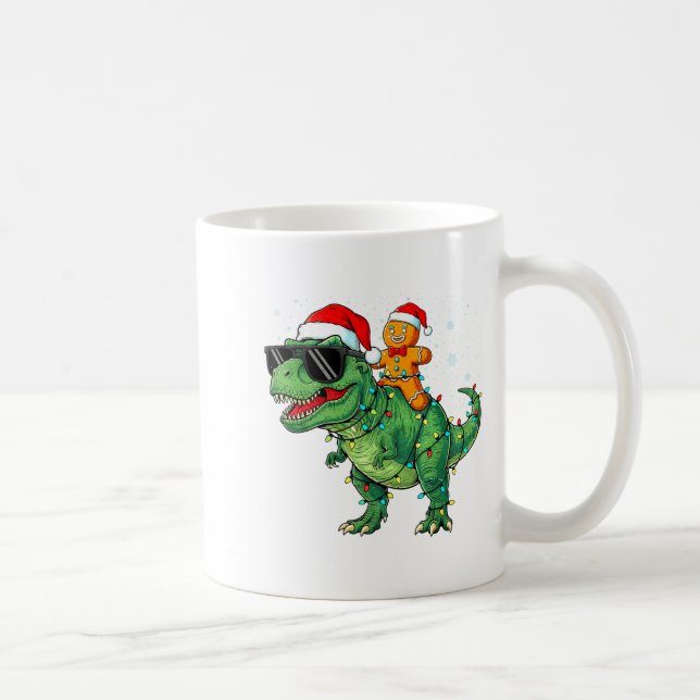 Taza De Café Funny Christmas T Rex Dinosaur Gingerbread Lights  (Derecha)