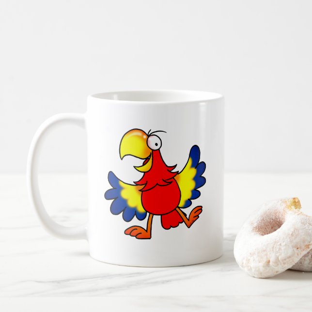 Taza De Café Funny Colorful Cartoon Parrot Bird (Con donut)
