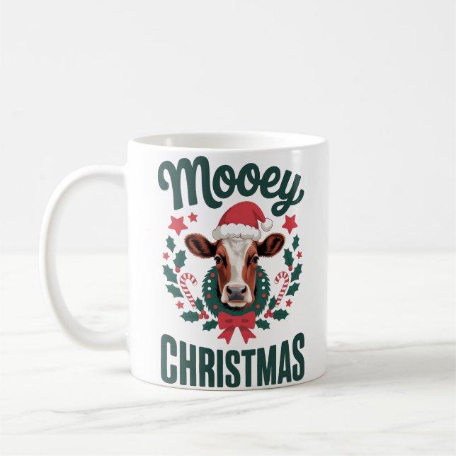 Taza De Café Funny Cool Cow Mooey Christmas Farm Holiday Humor (Izquierda)
