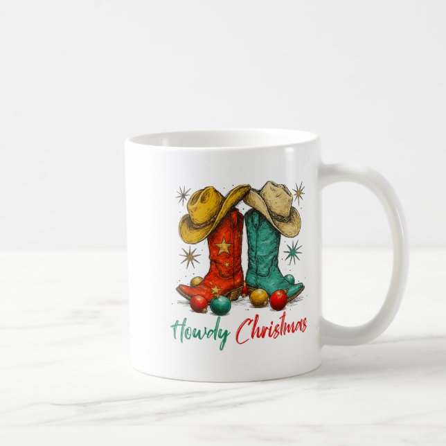 Taza De Café Funny Country Western Christmas Howdy Cowboy Boots (Derecha)