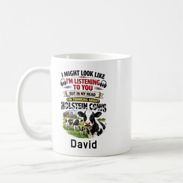 Taza De Café Funny Cow Mug – Thinking About Holstein Cows (Izquierda)