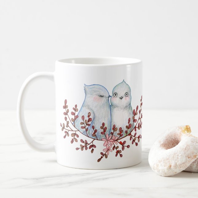Taza De Café Funny Cute Bird Couple Adorable Winter Birds Art (Con donut)
