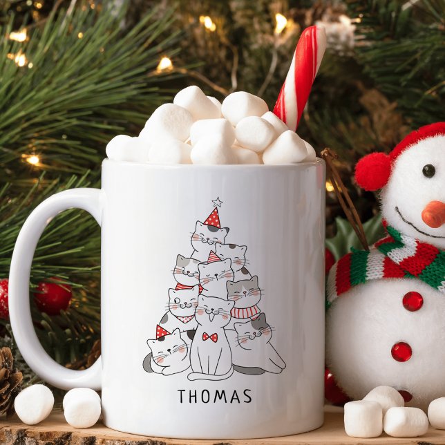 Taza De Café Funny Cute Cats Tree Navidades (Subido por el creador)