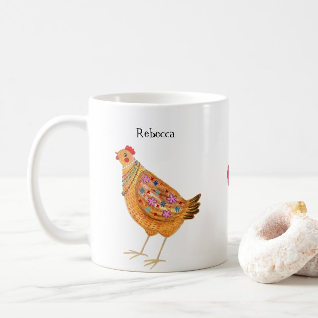Taza De Café Funny Cute Fashionable Chicken Hen Art Custom (Con donut)