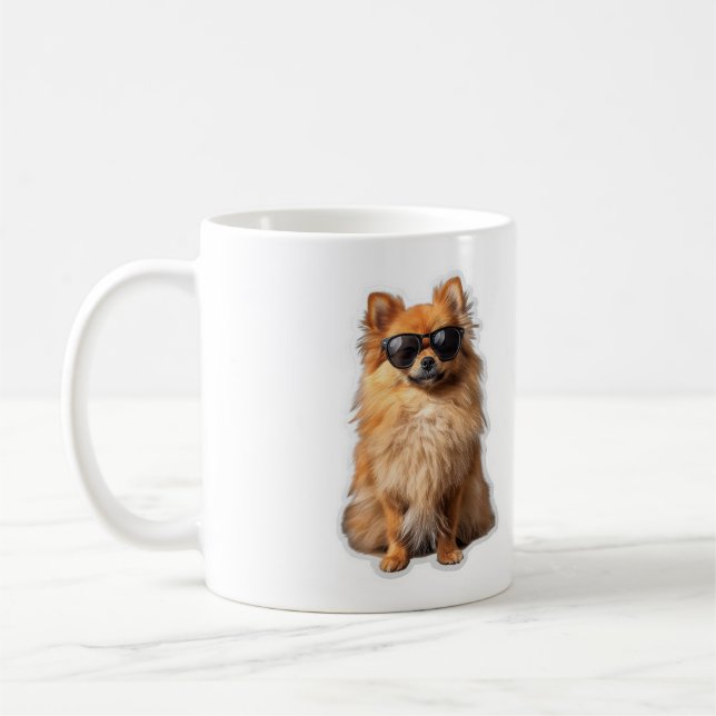 Taza De Café Funny Cute Pomeranian Dog Wearing Sunglasses (Izquierda)