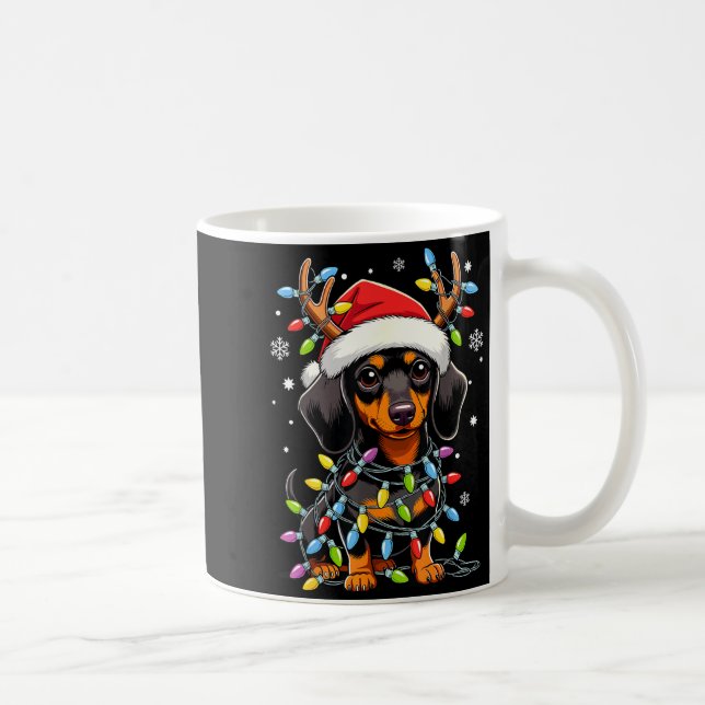 Taza De Café Funny Dachshund Christmas Lights Santa Hat Xmas  (Derecha)