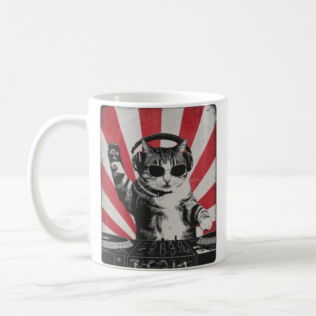 Taza De Café Funny DJ Cat Disco Sound Tech Headphone Music (Izquierda)