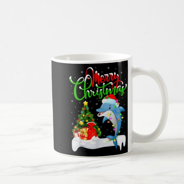 Taza De Café Funny Dolphin Fish Lover Xmas Lighting Dolphin Chr (Derecha)