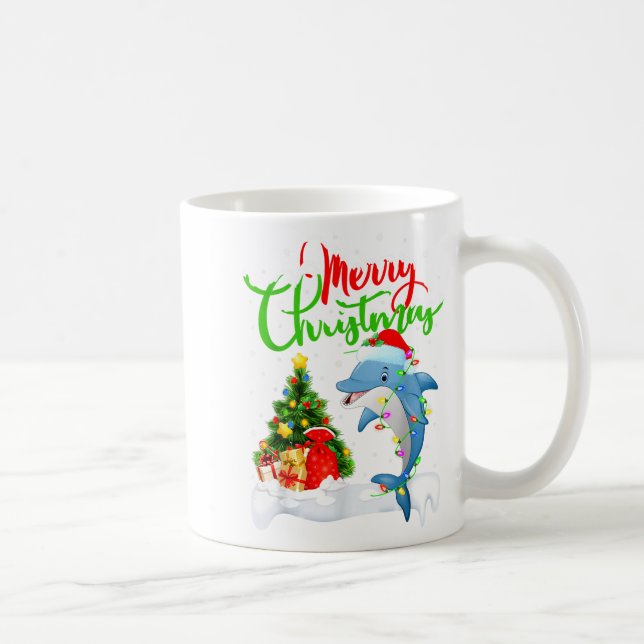Taza De Café Funny Dolphin Fish Lover Xmas Lighting Dolphin Chr (Derecha)