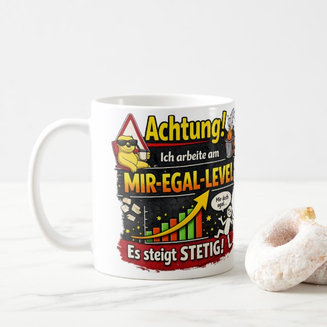 Taza De Café Funny “Don’t Care Level” Warning Graphic (Con donut)