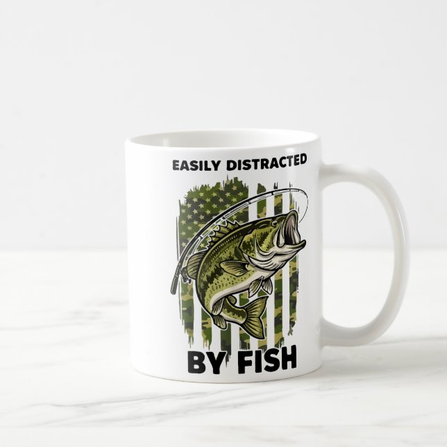 Taza De Café Funny Easily Distracted By Camo B Fish American Fl (Derecha)