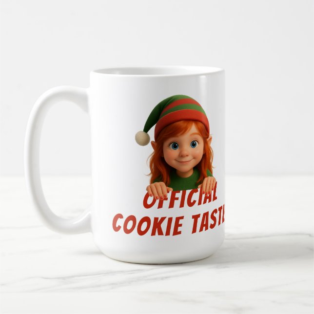 Taza De Café Funny Elf Faces | Official Cookie Tester Christmas (Izquierda)