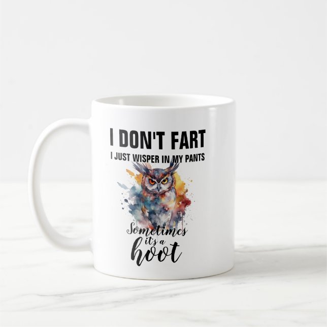Taza De Café Funny Fart Whisper Owl Mug - Hoot Custom Coffee (Izquierda)