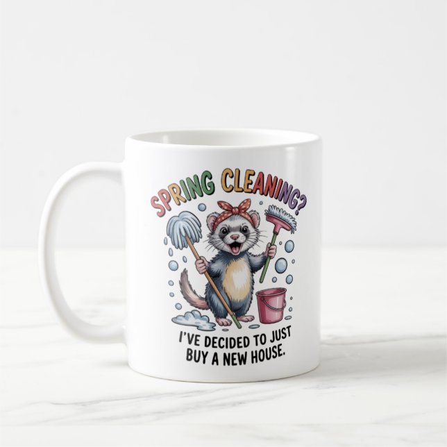 Taza De Café Funny Ferret Spring Cleaning Mug - House Cleaning  (Izquierda)