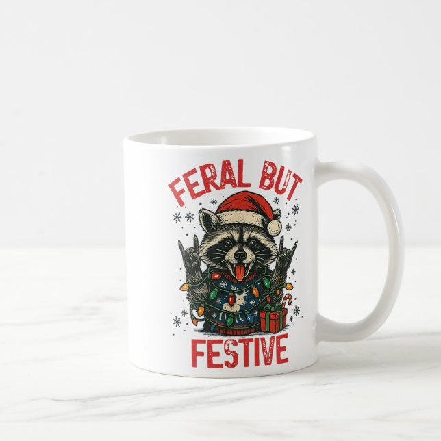 Taza De Café Funny Festive But Feral Santa Raccoon Lover Animal (Derecha)