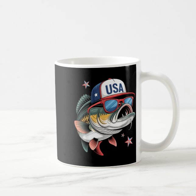 Taza De Café Funny Fishing &amp; Fisherman Gift American Flag  (Derecha)