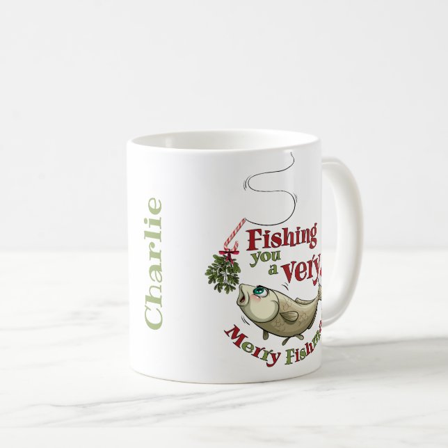 Taza De Café Funny Fishing Navidades - Merry Fishmas Mistletoe (Anverso derecho)