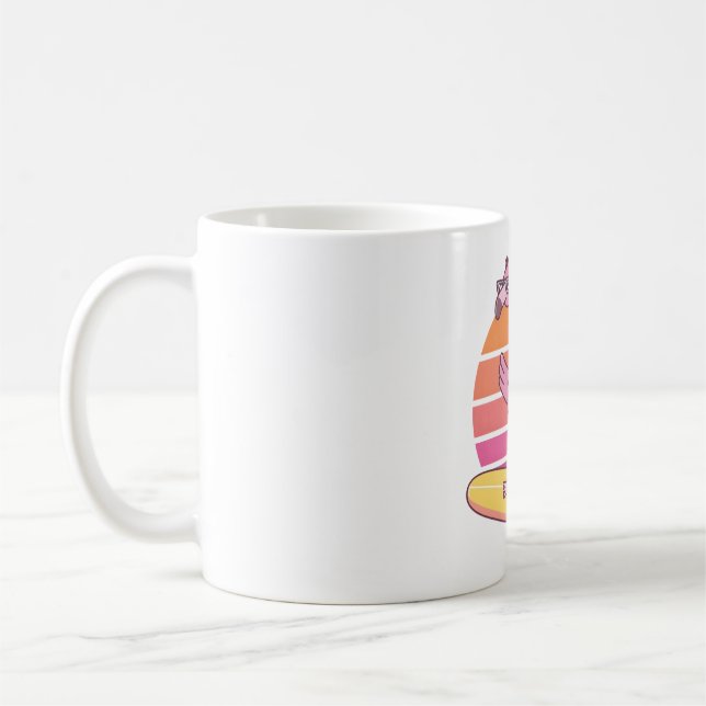 Taza De Café Funny Flamingo Surfing On Surfboard Sunset (Izquierda)