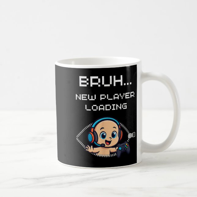 Taza De Café Funny Gamer Pregnancy Announcement – Bruh New Play (Derecha)