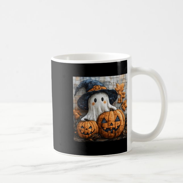 Taza De Café Funny Ghost Calabaza Cuidada Halloween Patchwork A (Derecha)