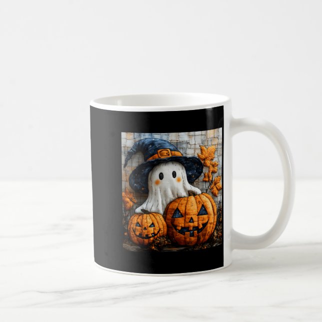 Taza De Café Funny Ghost Pumpkin Cute Halloween Patchwork Art  (Derecha)