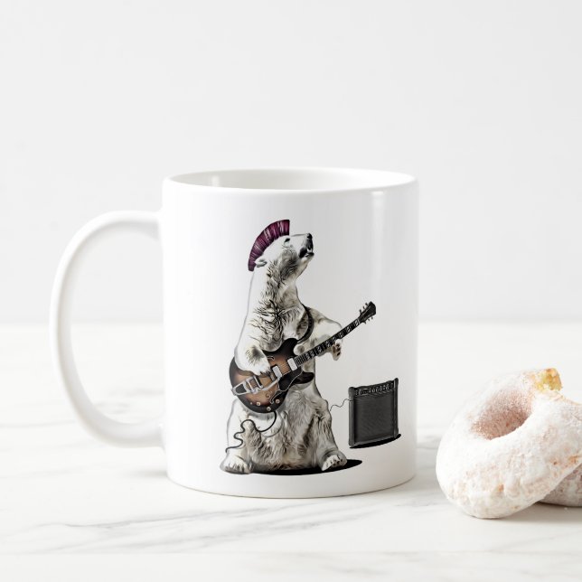 Taza De Café Funny Guitar Player Punk Bear Rock and Roll Mug (Con donut)