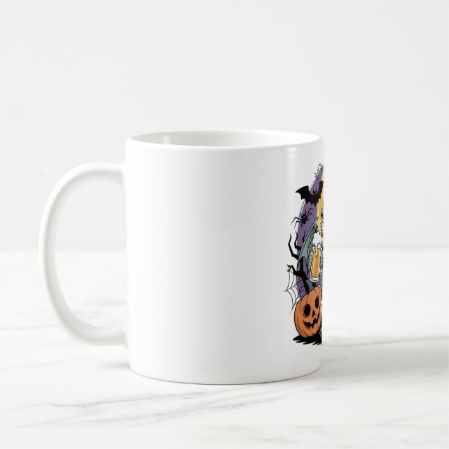 Taza De Café Funny Halloween Lizard Skeleton con cerveza (Izquierda)