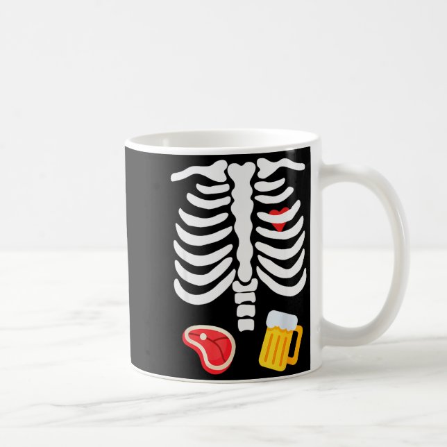 Taza De Café Funny Halloween Skeleton Beer &amp; Steak Costume  (Derecha)