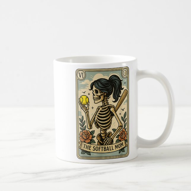 Taza De Café Funny Halloween Softball Mama Skeleton Tarot C (Derecha)