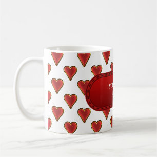 Taza De Café Funny Heart Pattern oro rojo + tu trasero. y texto