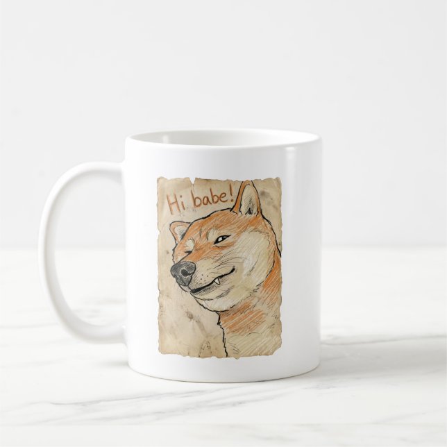 Taza De Café Funny "Hi Babe" Winking Shiba Inu Valentine's Art (Izquierda)