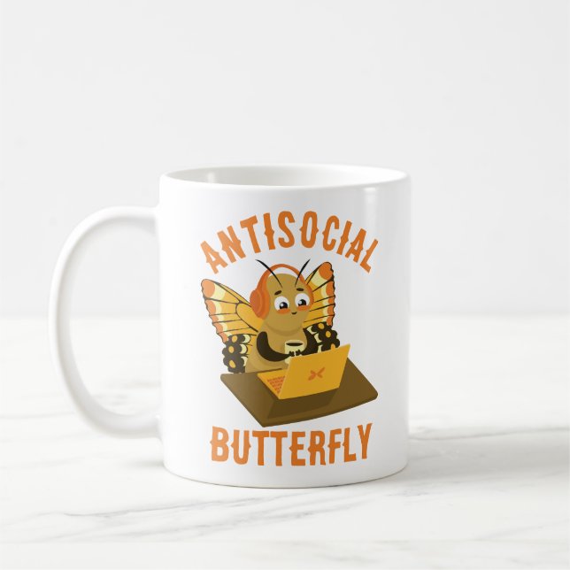 Taza De Café Funny Introvertido Mariposa Estética Antisocial (Izquierda)