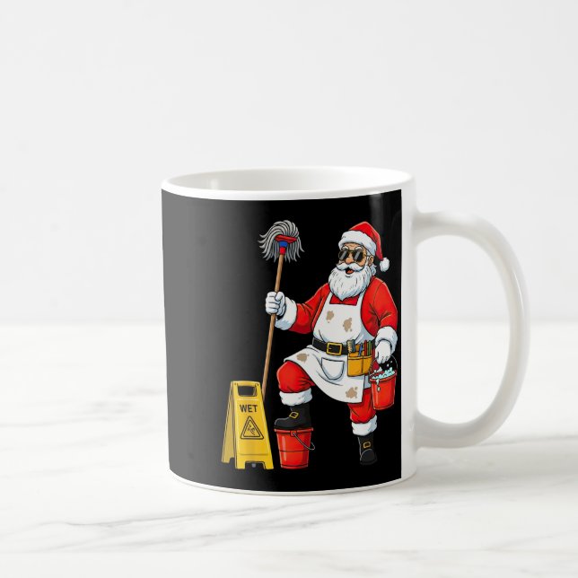 Taza De Café Funny Janitor Santa Christmas Graphic Cleaner Clea (Derecha)