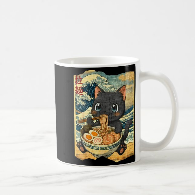 Taza De Café Funny Kawaii Black Cat Ramen Noodle Bowl Japanese  (Derecha)